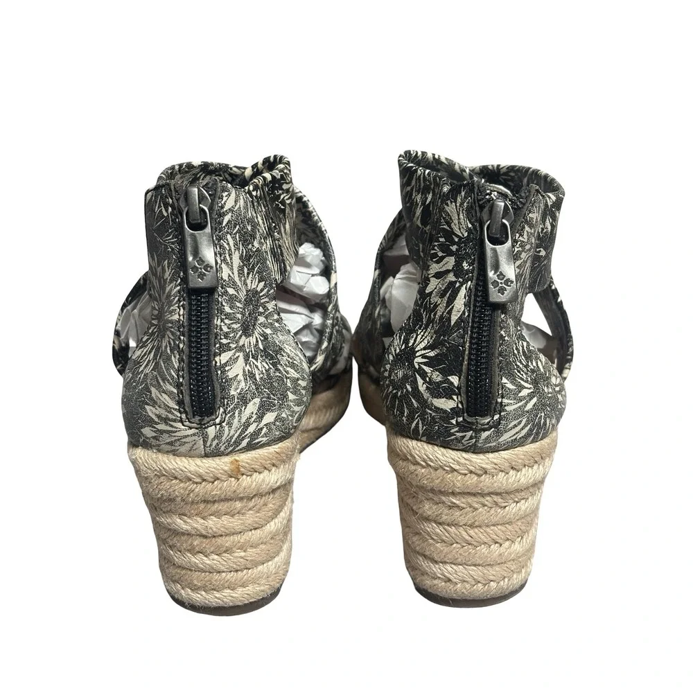 Patricia Nash Sunflower Print Leather Espadrille Wedges Size 8 Black White